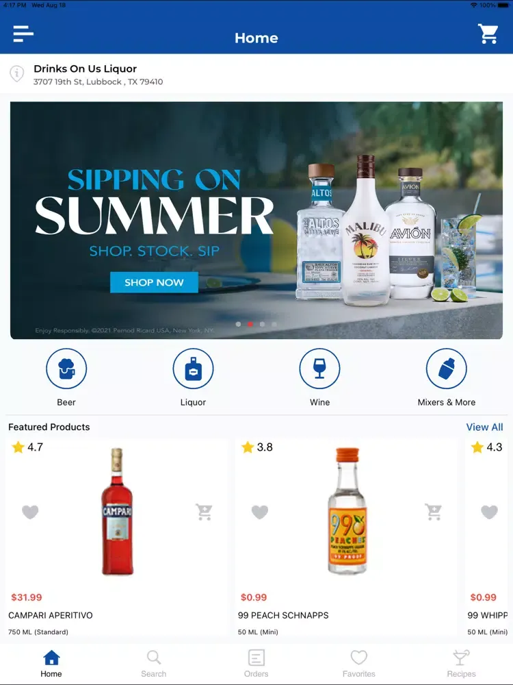 ภาพหน้าจอของ Drinks On Us Liquors iPad 