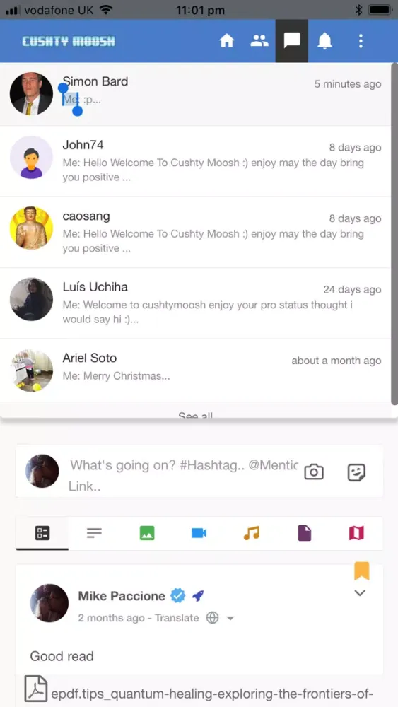 Zrzuty ekranu Cushty Moosh Social Media