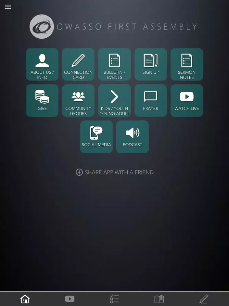 Capturas de tela do Owasso First Assembly iPad 