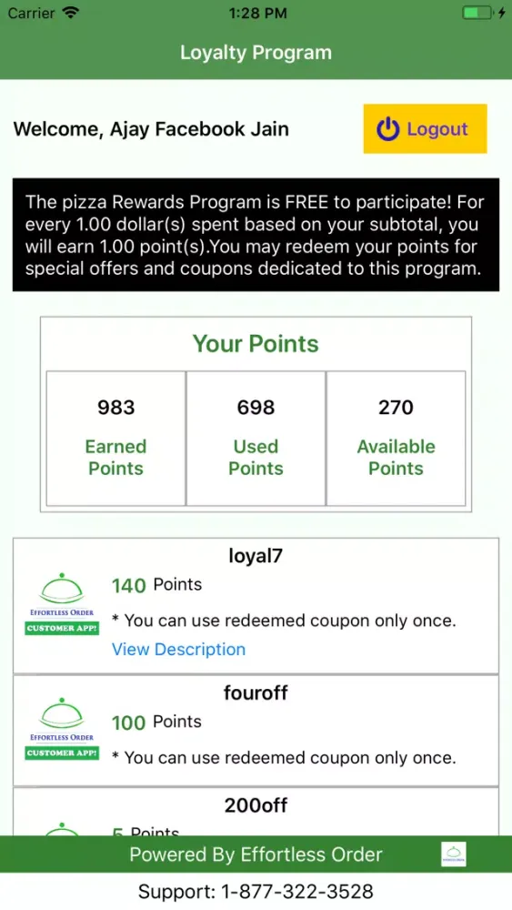 Capturas de tela do EO Customer Loyalty