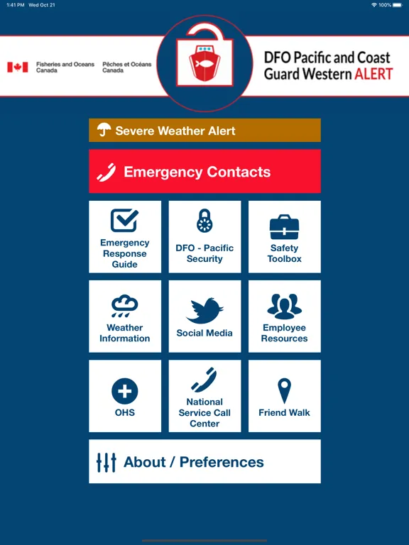 DFO/CCG Pac-West Alert iPad  Screenshots