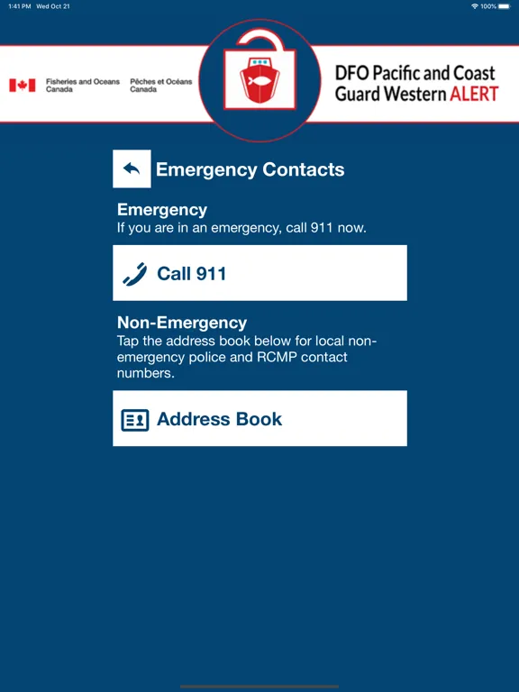 DFO/CCG Pac-West Alert iPad  Screenshots