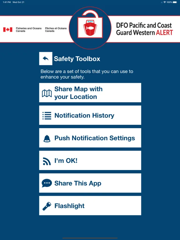DFO/CCG Pac-West Alert iPad  Screenshots