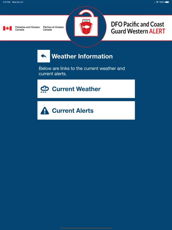 DFO/CCG Pac-West Alert iPad  Screenshots