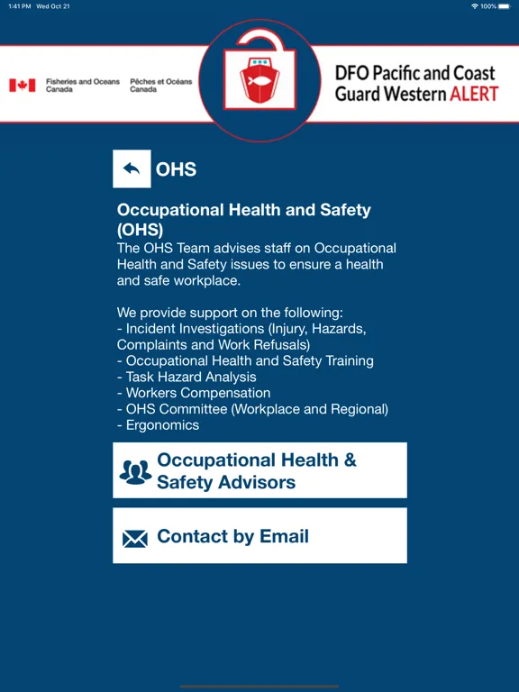 DFO/CCG Pac-West Alert iPad  Screenshots