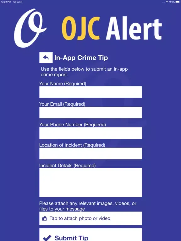 Tangkapan skrin OJC Alert iPad 