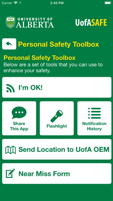 Ảnh chụp màn hình của UofA Safe