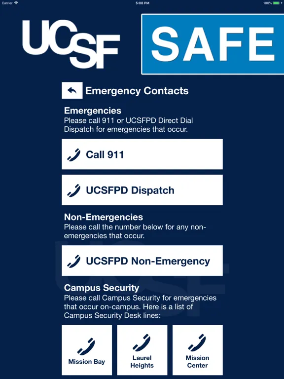 UCSF Safe iPad  Screenshots