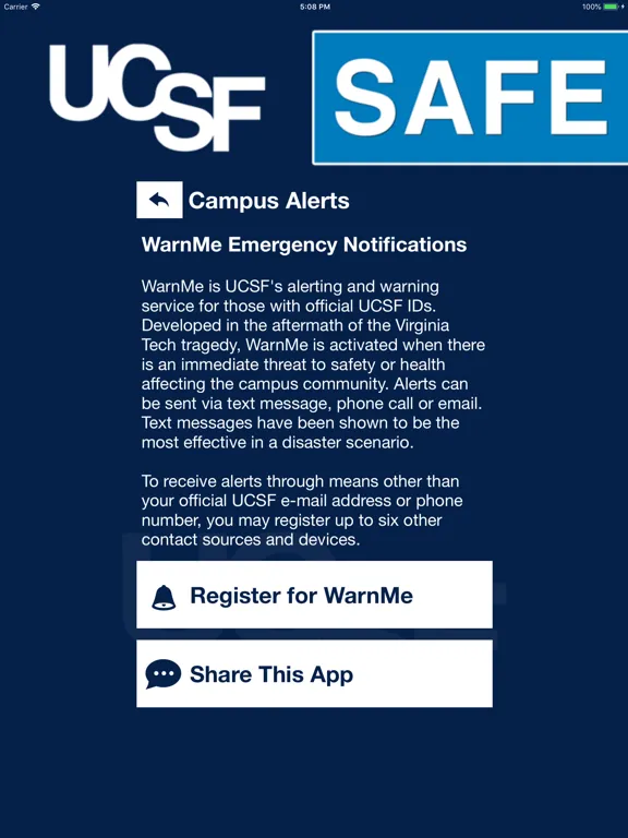 UCSF Safe iPad  Screenshots