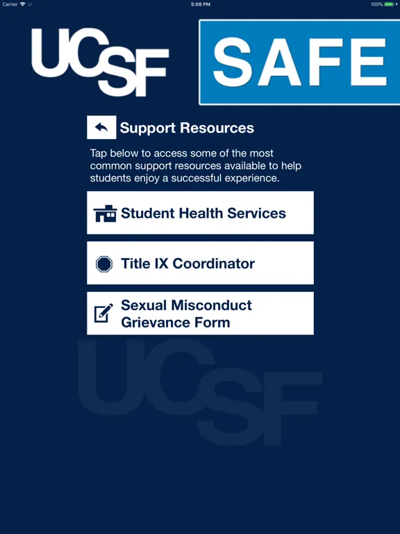 UCSF Safe iPad  Screenshots