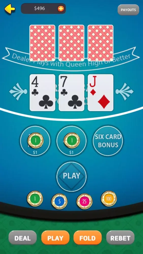 Capturas de tela do Three Cards Casino