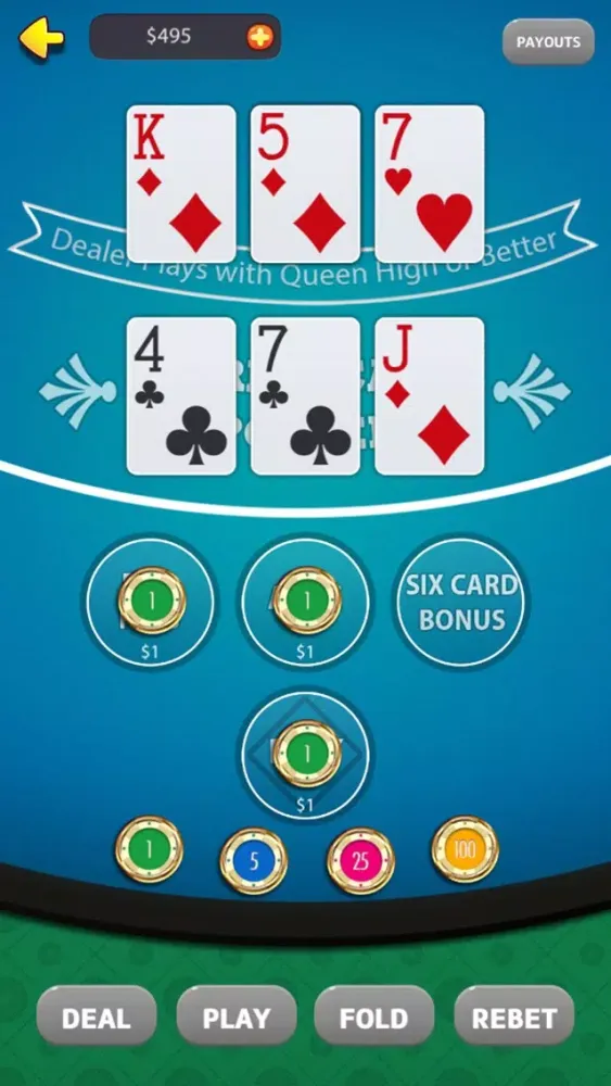 Capturas de tela do Three Cards Casino