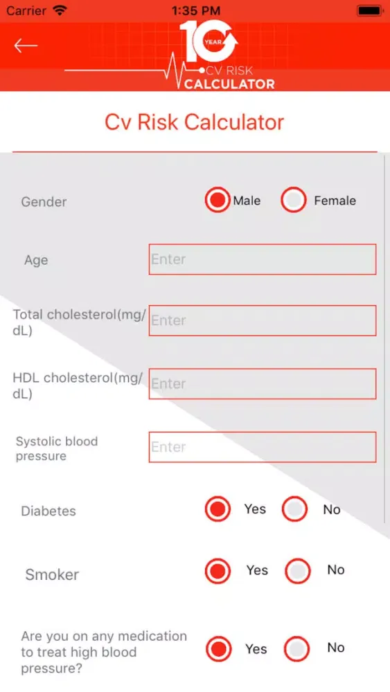 10 Year CV Risk Calculator Screenshots