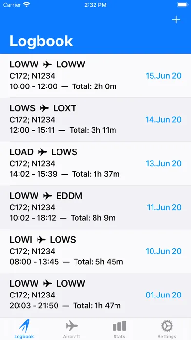 Tangkapan layar SkyPilot 3 - Flight Logbook