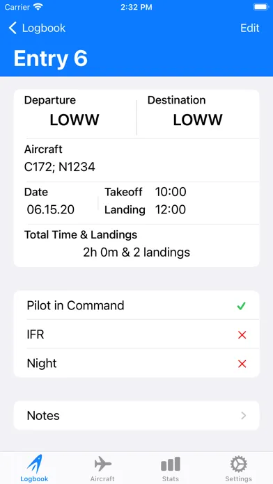 Tangkapan layar SkyPilot 3 - Flight Logbook