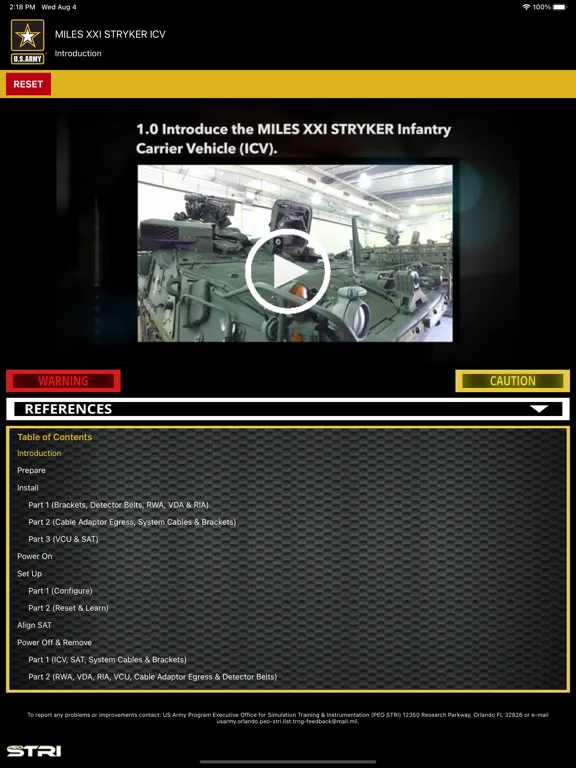 Ảnh chụp màn hình của MILES XXI Stryker ICV iPad 
