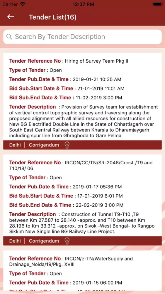 Capturas de tela do IRCON Tenders Info