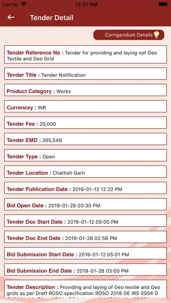 Capturas de tela do IRCON Tenders Info