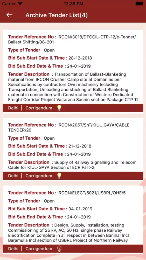 Capturas de tela do IRCON Tenders Info