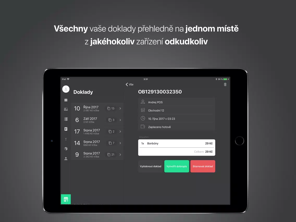 Ảnh chụp màn hình của Andrej POS iPad 