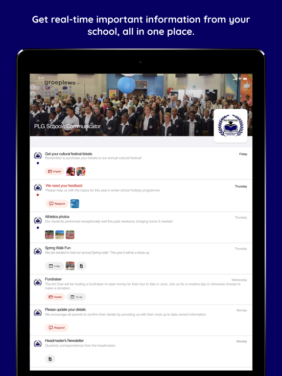 PLG Schools Communicator iPad 应用截图