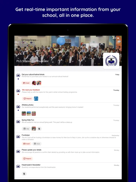 PLG Schools Communicator iPad 应用截图
