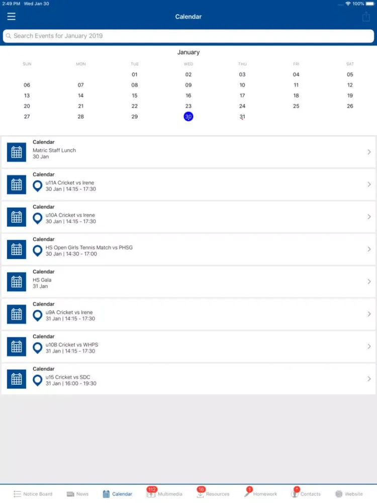 Capturas de tela do Hatfield Christian School iPad 