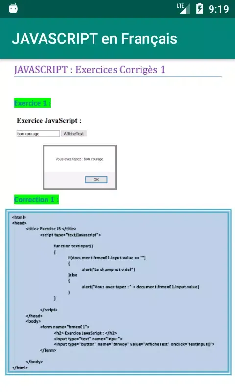 Javascript (Cours + Exercices स्क्रीनशॉट