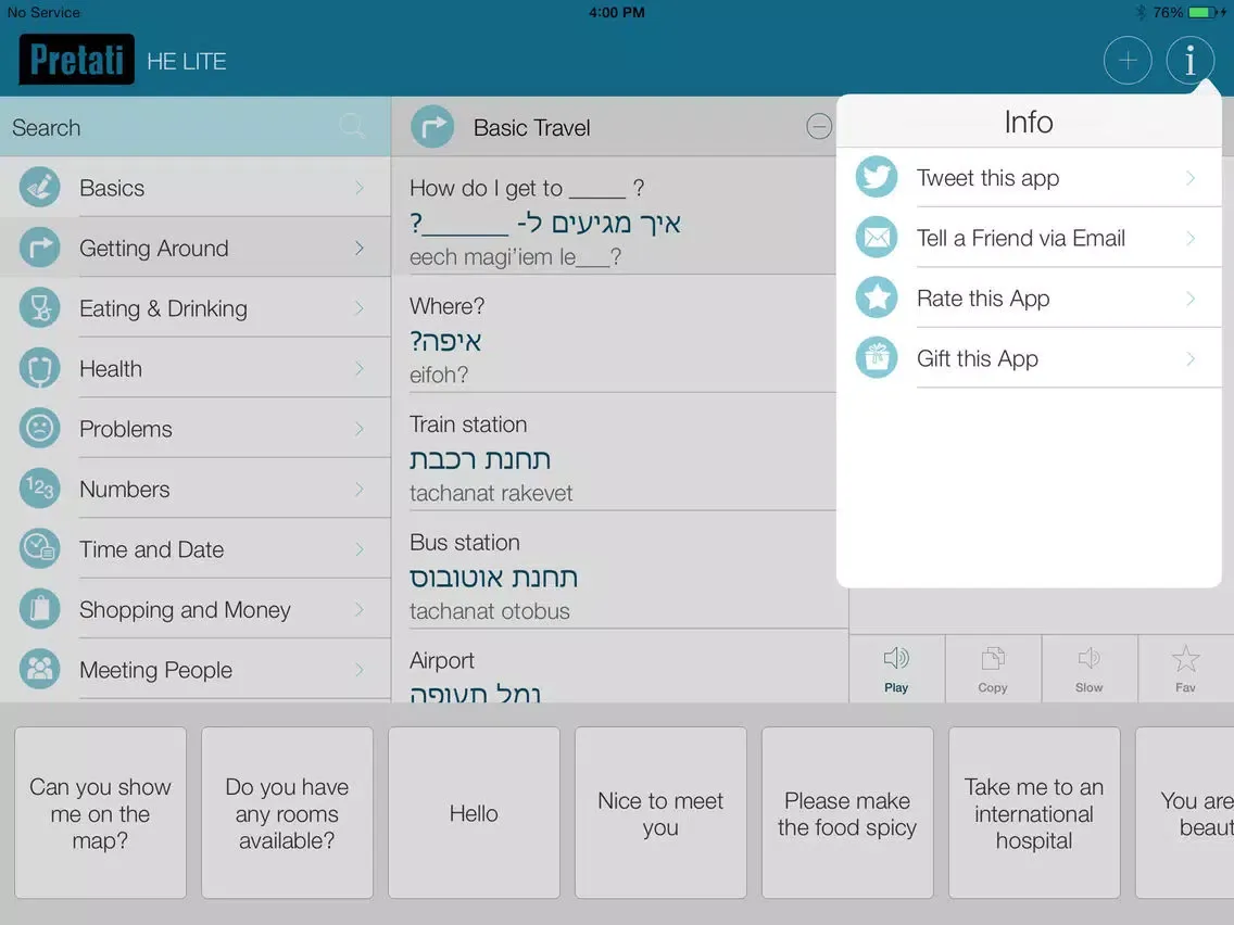 Hebrew Pretati - Speak with Audio Translation iPad  स्क्रीनशॉट