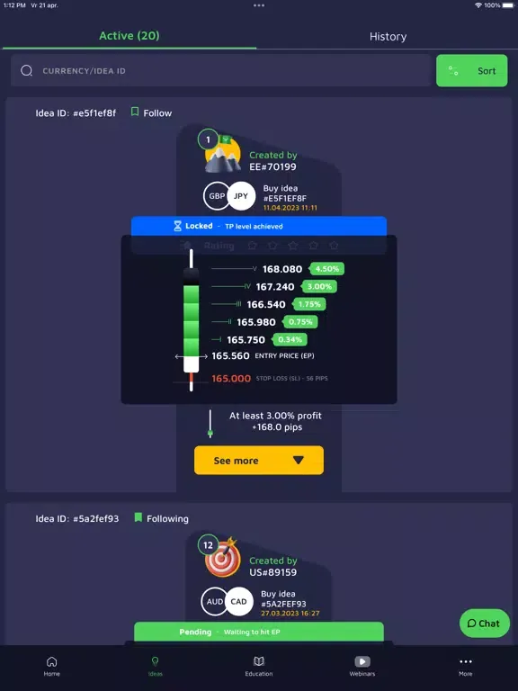 Tangkapan skrin Forex Insiders iPad 