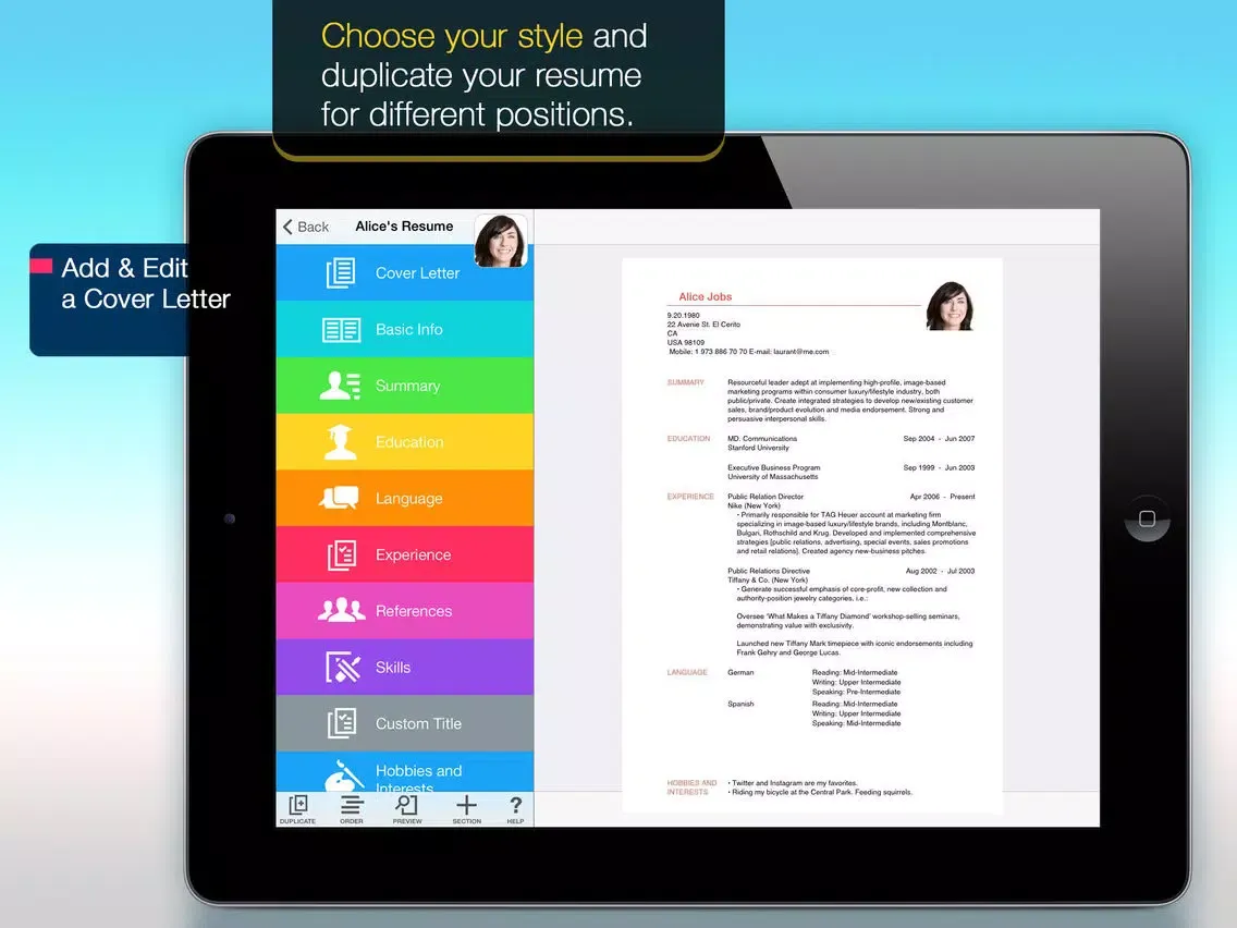 Resume Mobile Pro - design & share professional PDF resume on the go iPad  سکرین شاٹس