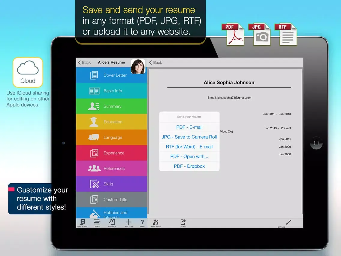 Resume Mobile Pro - design & share professional PDF resume on the go iPad  سکرین شاٹس