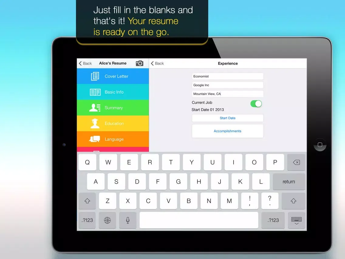 Resume Mobile Pro - design & share professional PDF resume on the go iPad  سکرین شاٹس