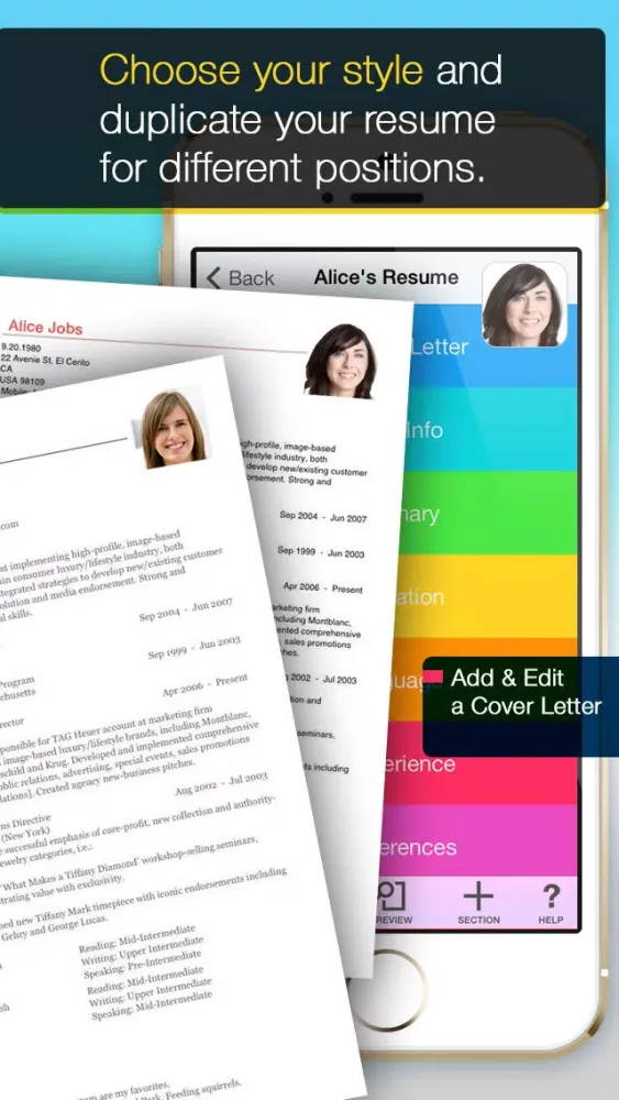 Resume Mobile Pro - design & share professional PDF resume on the go سکرین شاٹس
