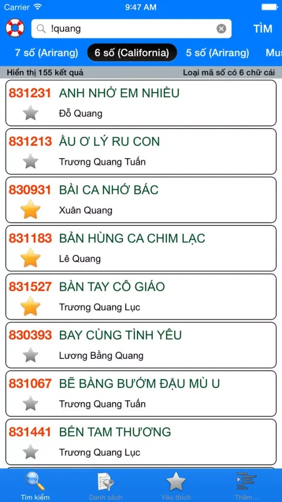 VNKaraoke - Tra cứu mã số karaoke 7, 6, 5 số Arirang, MusicCore, ViTek, Sơn Ca, Việt KTV应用截图