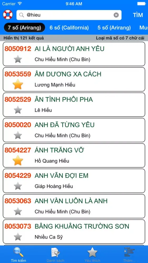 VNKaraoke - Tra cứu mã số karaoke 7, 6, 5 số Arirang, MusicCore, ViTek, Sơn Ca, Việt KTV应用截图