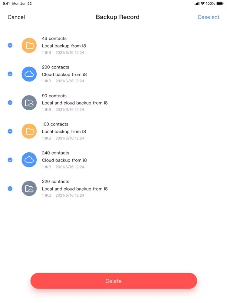 Contacts Manager Delete Backup iPad  スクリーンショット
