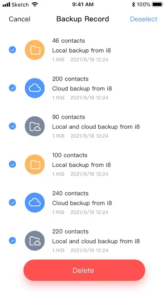 Contacts Manager Delete Backup スクリーンショット
