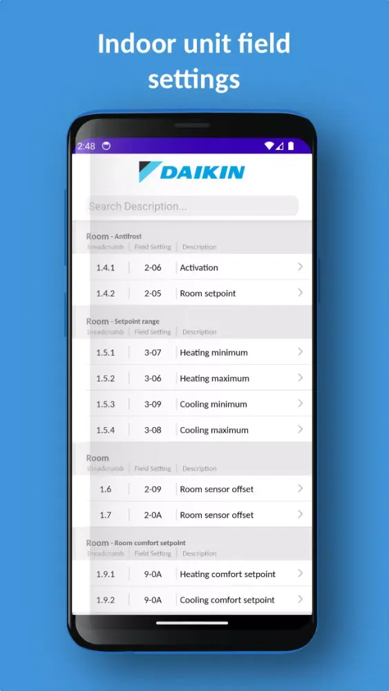 Daikin Service Screenshots