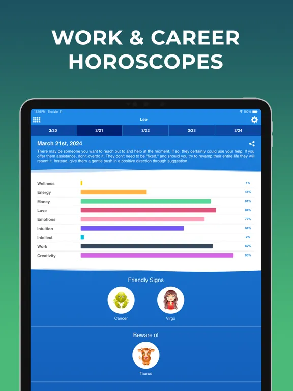 Capturas de tela do Work Horoscopes iPad 