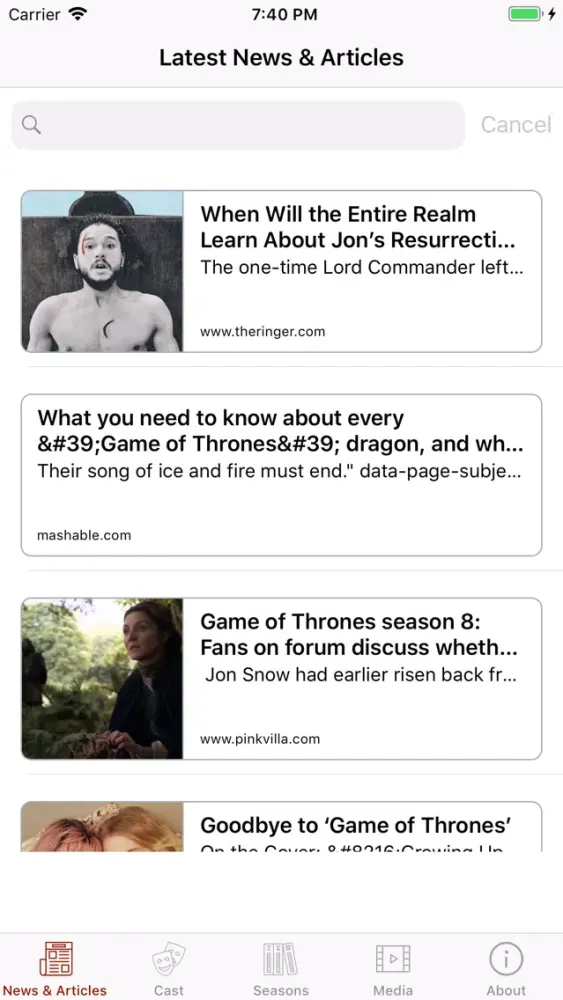 Captures d'écran de News for Game of Thrones Daily