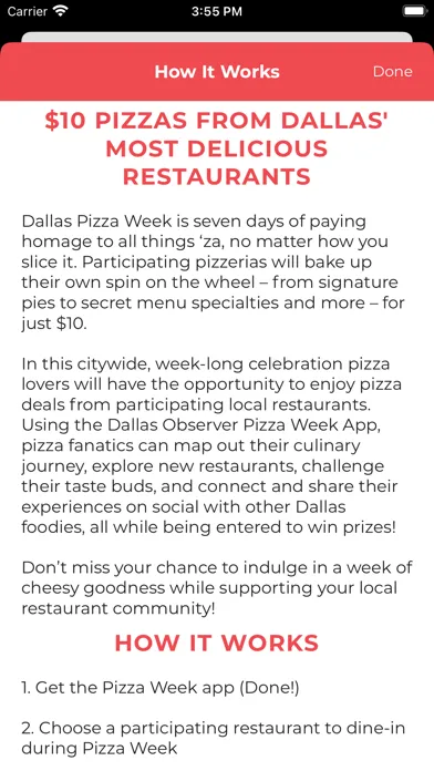 Zrzuty ekranu Dallas Observer Pizza Week