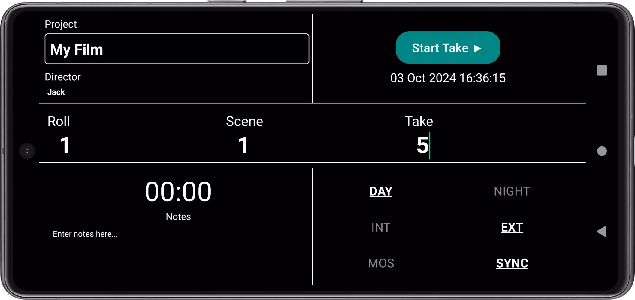 Capturas de tela do Digital Clapperboard