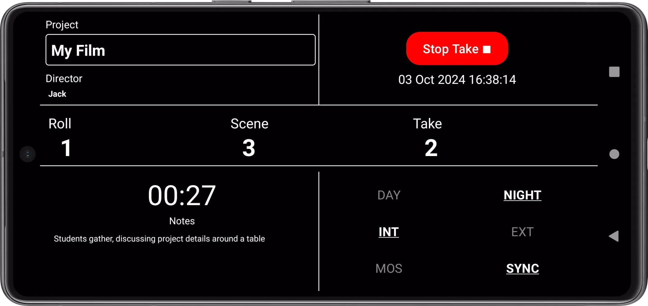 Capturas de tela do Digital Clapperboard