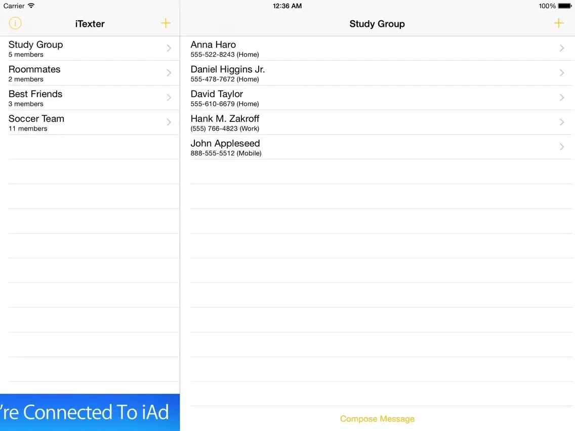 Tangkapan layar iTexter iPad 