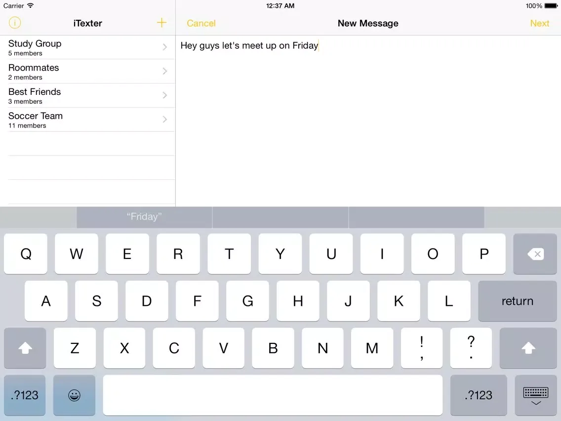 Tangkapan layar iTexter iPad 