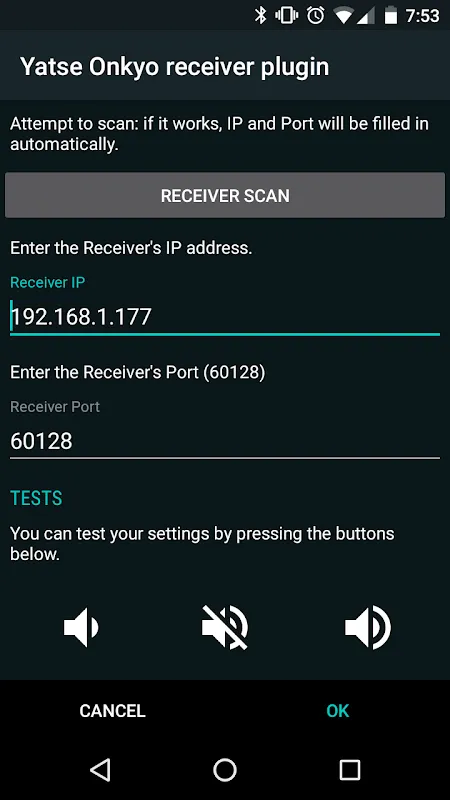 Capturas de tela do Yatse Onkyo receiver plugin