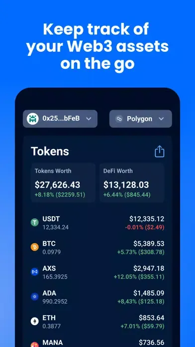 Capturas de tela do DappRadar: Web3 NFT Portfolio