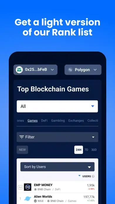 Capturas de tela do DappRadar: Web3 NFT Portfolio