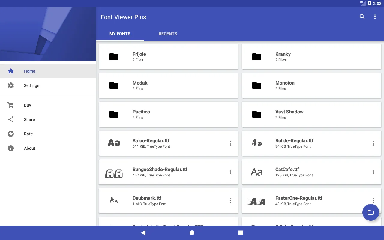 Tangkapan skrin Font Viewer Plus